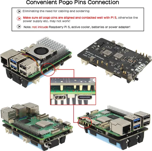 Vista 5 de Geekworm X1200 5V UPS HAT Junta de expansión para Raspberry Pi 5 Max 5.1V 5A Output, Power Management, Auto Power On, Safe Shutdown, Power Loss