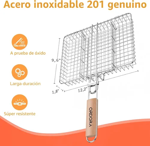 Vista 3 de ORDORA Cesta para parrilla, cesta para parrilla de pescado, cesta de barbacoa de acero inoxidable resistente al óxido para carne, bistec, etc.