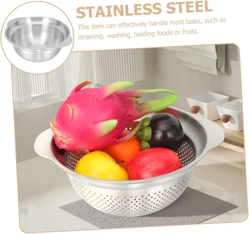 Vista 3 de Stainless Steel Vegetable Strainer Multi Purpose Colander for Cooking Washing Rice Fruits Capacity Design Kitchen Tool for Effortless Food