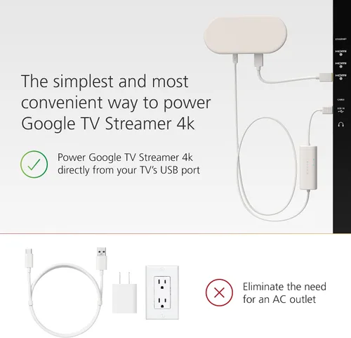 Vista 3 de Mission - Cable de alimentación USB para Google TV (alimenta Google TV directamente desde tu puerto USB)