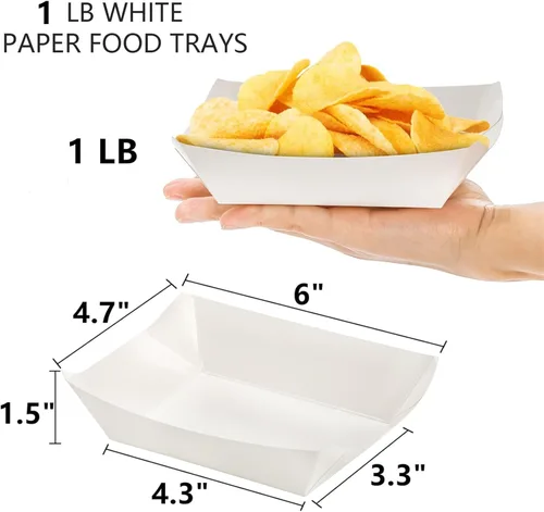 Vista 2 de DEAYOU Paquete de 250 botes pequeños de papel para alimentos, bandeja de alimentos de papel blanco de 1 libra, cesta de cartón desechable para papas