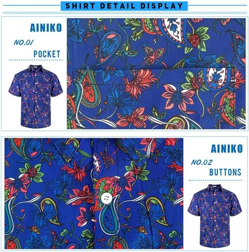 Vista 3 de Camisa hawaiana para hombre, manga corta, estampado floral, casual, con botones, verano, playa, Aloha vestido para hombre