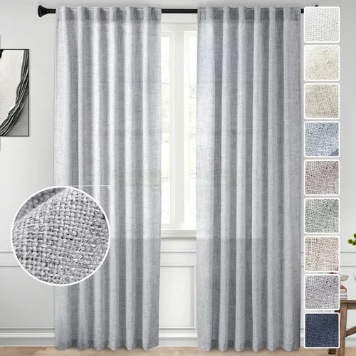 Vista 20 de Cortinas de Lino Natural Color Crema de 84 Pulgadas de Largo para Sala de Estar, Juego de 2 Paneles de Lino Texturizado con Trabillas Traseras