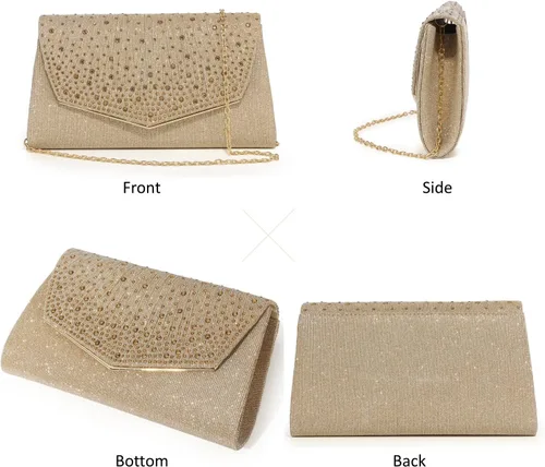 Vista 2 de Bolsos de noche para mujer, con lentejuelas con purpurina, monederos de mano para mujer, de cristal brillante, falp, formal, boda, fiesta, baile