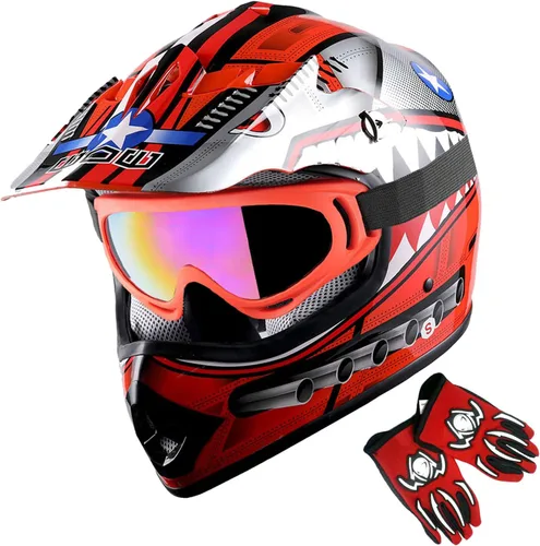 Vista 18 de 1Storm - Casco de motocross para jóvenes y niños, color negro mate + gafas + paquete de guantes negros para jóvenes MG