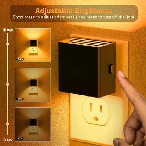 Vista 2 de JandCase Luz nocturna, luces nocturnas automáticas enchufables a la pared, paquete de 2 luces nocturnas modernas con sensor de luz automática, luz