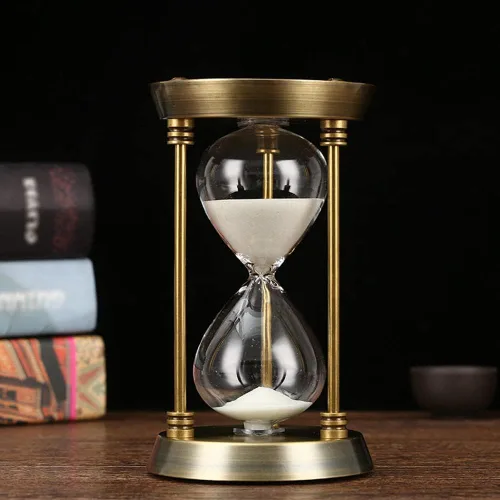 Vista 2 de Reloj de arena, reloj de arena de metal de 15/30/60 minutos, temporizador de arena, estantería de oficina, adornos de estudio, reloj de hora