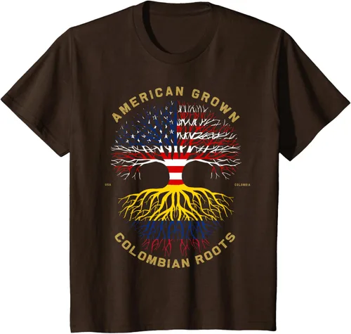 Vista 32 de Camiseta de regalo con la bandera de Estados Unidos con árbol de raíces colombianas