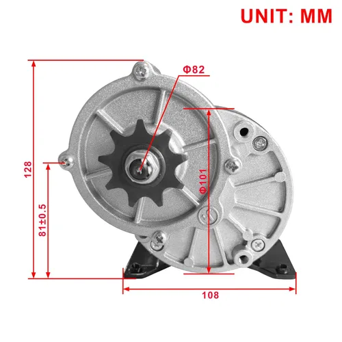 Vista 2 de Motor de reducción de engranajes DC 12V 250W con piñón de 9 dientes, motor cepillado MY1016Z2 para scooter E, sillas de ruedas eléctricas