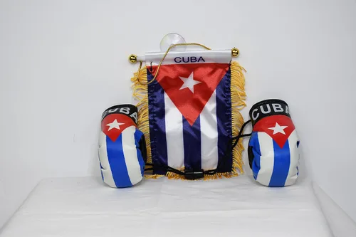 Vista 5 de Combo de guantes de bandera y boxeo para espejo retrovisor de coche, decoración de oficina (Cuba)