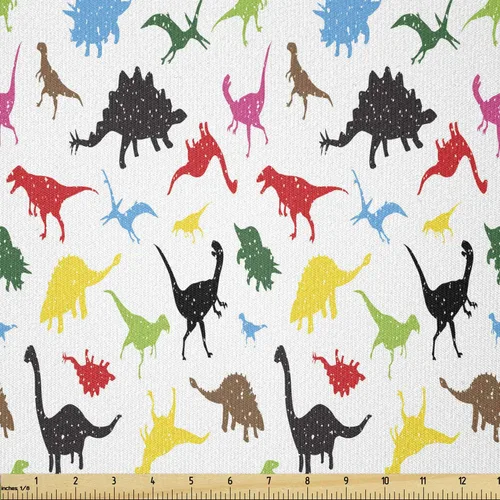 Vista 72 de Ambesonne Tela para Amantes de los Perros por Yarda, Perro Salchicha de Dibujos Animados Dachshund Cachorro con Pijamas a Rayas Flores y Mariposas