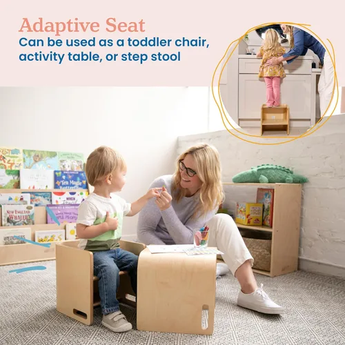 Vista 4 de ECR4Kids Silla cúbica multiusos de madera curvada, muebles para niños, natural