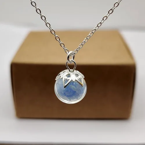 Vista 2 de Collar de plata de ley 925 con colgante de bola de cristal de 0.4 pulgadas que brilla en la oscuridad, hecho a mano