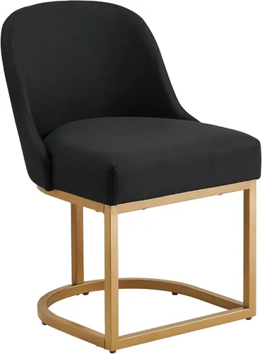 Vista 5 de Leick Home 214536 Barrelback Silla de comedor con base de metal, juego de 2, para comedor, asiento moderno de lino negro y base de metal dorado