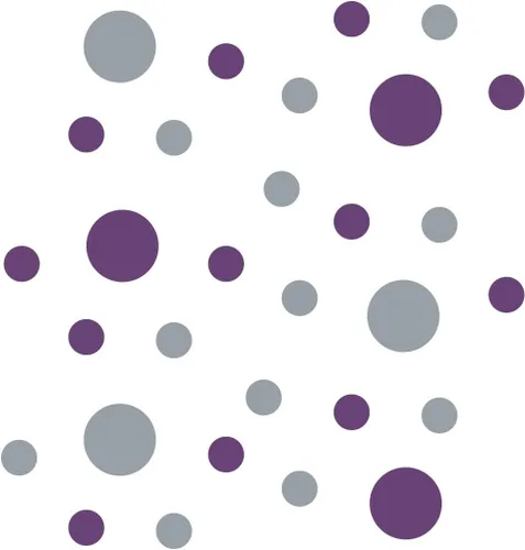 Vista 3 de Pegatinas de pared de vinilo morado/metálico plateado - círculos de 2 y 4 pulgadas (30 calcomanías)