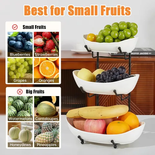 Vista 5 de Cesta de fruta de 3 niveles, frutero de cerámica para encimera