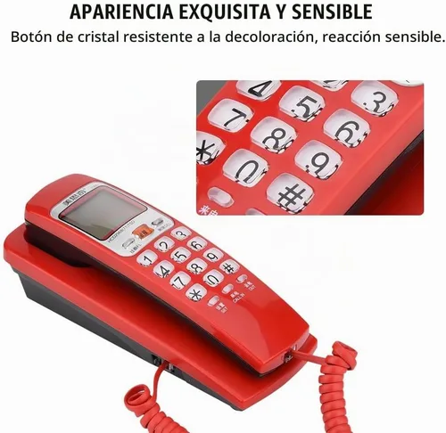 Vista 5 de DTMF Teléfono de Identificación de Llamadas, Teléfono con Cable Escritorio Put, Teléfono de Extensión de Moda Fija para el Hogar. (Rojo)