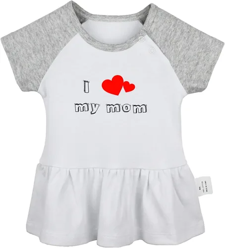 Vista 4 de Pack of 2, I Love My Dad & I Love My Mom Funny Print Dresses, Newborn Infant Baby Girls Princess Dress, Cute Ruffle
