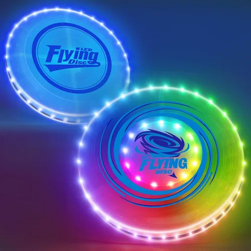 Vista 10 de HYES Paquete de 2 discos voladores iluminados para niños, 45 LED, 14 modos de iluminación, anillo volador recargable que brilla en la oscuridad