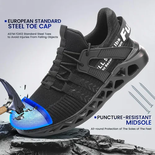 Vista 52 de Furuian - Tenis con punta de acero para hombres y mujeres, zapatos de seguridad ligeros, cómodos, a prueba de pinchazos, zapatos de trabajo