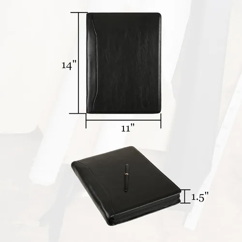 Vista 3 de Cartera de piel auténtica, carpeta de 3 anillas, organizador de padfolio de 11 x 14 pulgadas, carpeta profesional de negocios para hombres y mujeres