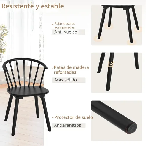 Vista 5 de LUE BONA Juego de 6 Sillas de Comedor Negras, Sillas de Comedor de Madera Estilo Granja con Respaldo Semicircular, Silla de Comedor de Husillo