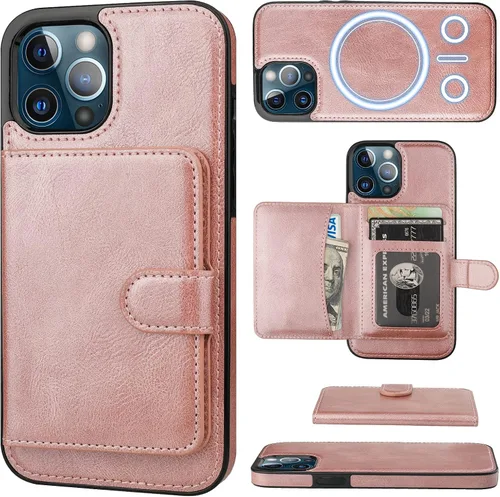 Vista 11 de Bocasal Funda tipo cartera para iPhone 12 Pro Max compatible con MagSafe magnético RFID bloqueo desmontable de piel sintética de alta calidad