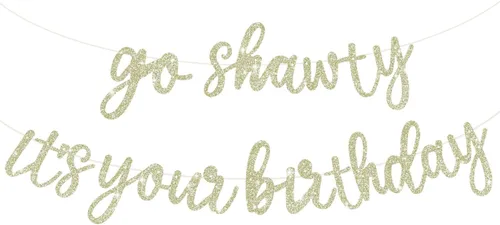 Vista 36 de BEISHIDA Pancarta Black Go Shawty It's Your Birthday de 11.4 pies, SIN BRICOLAJE - Pancarta de Feliz Cumpleaños con Purpurina Tema Hip Hop - Negro