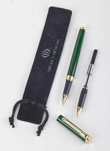 Vista 5 de Dryden Designs Pluma estilográfica de punta fina, incluye 24 cartuchos de tinta, 12 negros y 12 azules, verde esmeralda, escritura suave y elegante