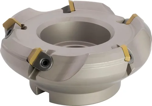 Vista 6 de Molino de cara indexable (carcasa) de 2" 45°, diámetro del orificio del eje de 3/4", 3 flautas, con 3 piezas de inserciones de carburo SEAN42