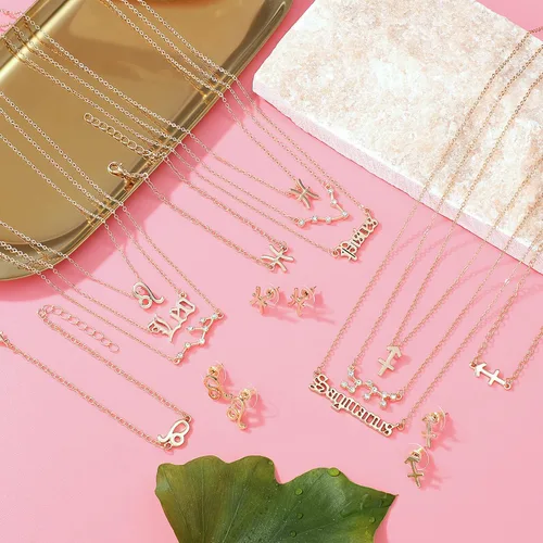 Vista 3 de Buleens Collar del zodiaco, 6 piezas de joyas para mujeres y niñas, Géminis Cáncer, Leo Virgo Libra, Escorpio, Sagitario, Capricornio, Acuario