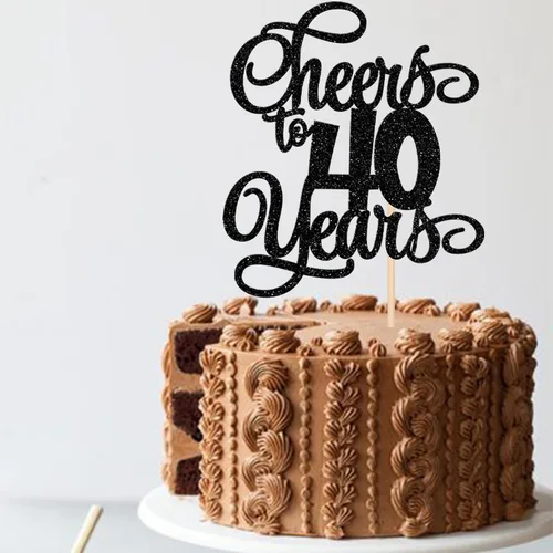 Vista 4 de 1 pieza de decoración para tartas de 40 años con purpurina para pastel de 40 años, 40 años, decoración fabulosa para tartas de cumpleaños de 40 Negro