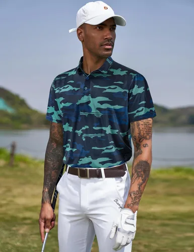 Vista 151 de TAPULCO Camisetas tipo polo de secado rápido para hombre, diseño de camuflaje, atléticas, ligeras, transpirables, casuales, para golf