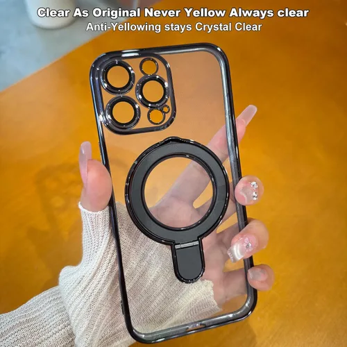 Vista 5 de Funda magnética para iPhone 14 Pro con soporte invisible, protector de lente de cámara integrado, a prueba de golpes