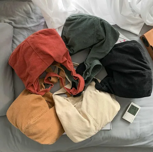 Vista 7 de Bolso de mano de pana para mujeres y hombres, bolso de hombro de pana grande, bolso de mano casual, bolso cruzado de pana suave, bolso de mano
