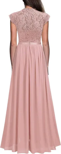 Vista 2 de Miusol - Maxi vestido floral con encaje para fiesta de noche y uso formal para mujer