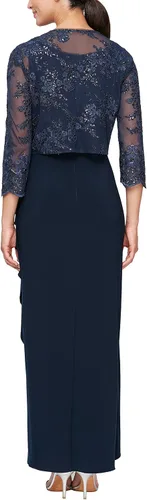 Vista 2 de Alex Evenings Vestido tipo chaqueta tipo bolero con cintura imperio para mujer (tallas pequeñas y regulares)