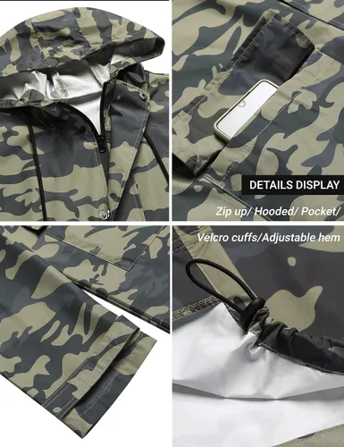 Vista 3 de COOFANDY Chaqueta impermeable para hombre con capucha, impermeable, ligera, activa, larga