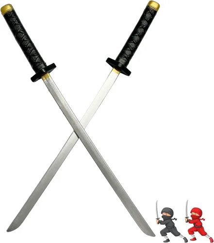 Vista 4 de Set de dos espadas de samurái de Japón de 26 1/2 pulgadas de espuma Pu, espada ninja Katana de anime, para jugar, esgrima, diversión, cumpleaños