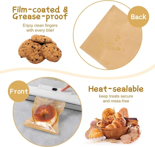 Vista 3 de SUREHOME Bolsas de Galletas Pequeñas de Papel Marrón con Ventana 100 Piezas Adhesivos de Agradecimiento 5.7 x 6.5 Pulgadas Bolsas de Panadería