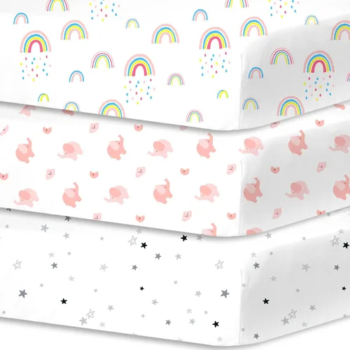 Vista 22 de Sábanas ajustadas para cuna para bebés niños 3 Pack, juego de sábanas de cuna de microfibra extra suave de 28" x 52" para colchón de cuna de bebé