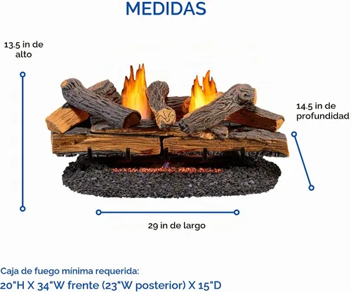 Vista 6 de Duluth Forge Juego de troncos de gas de combustible dual sin ventilación, 30 pulgadas, roble dividido, 33,000 BTU, control remoto, modelo # DLS-30R-1