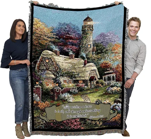 Vista 12 de Pure Country Weavers Great is Thy Faithfulness Blanket - Escrituras - Lamentaciones 3:23 - Tapiz cuadrado para regalo de regazo tejido de algodón