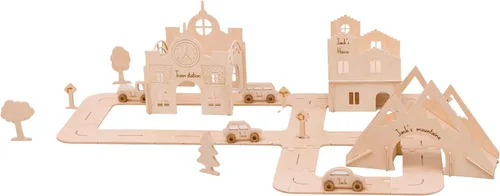 Vista 9 de Pista de automóvil de madera personalizada para niños, tamaño S, autos de juguete de pista de carreras para niños pequeños - Carros de juguete