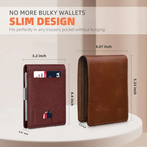 Vista 190 de RUNBOX - Carteras delgadas para hombre, cartera de piel con pinza para el dinero, cartera de bolsillo frontal con bloqueo RFID, tarjetero