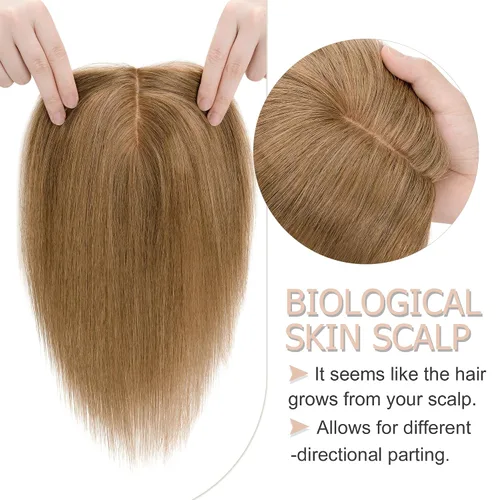 Vista 2 de Hair Toppers para mujer, cabello humano real, sin flequillo, 10 pulgadas, marrón claro
