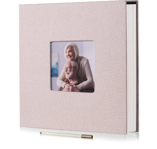 Vista 42 de HoneyTolly Álbum de fotos autoadhesivo para fotos de 4 x 6 imágenes, cubierta magnética de lino, 15 hojas/30 páginas en blanco para bodas Beige claro