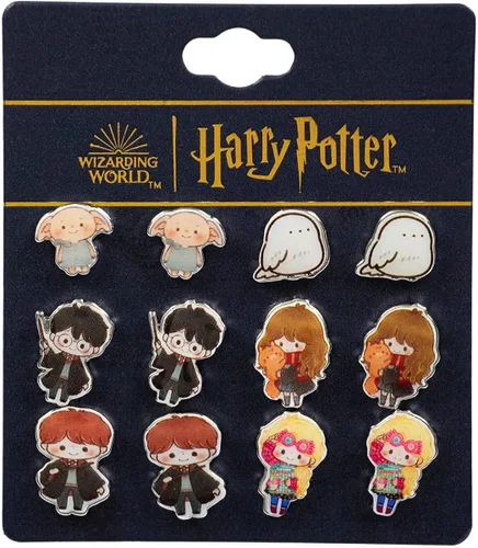 Vista 2 de Harry Potter Chibi - Juego de 6 aretes de tuerca para disfraz Zinc No es una piedra preciosa