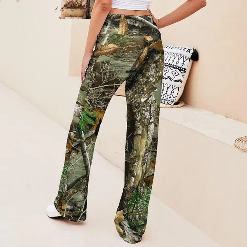 Vista 5 de Bagea-Ka Otoño Caza Árbol Camo Patrón Mujeres Yoga Pantalones Rectos Pantalones de Pierna Ancha Cordón Casual Pantalones de Deporte Flojo