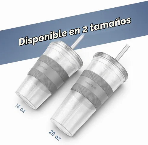 Vista 5 de GALVANOX Taza de café helado congelable con tapa y pajita, vaso térmico reutilizable con funda de agarre (16 onzas)